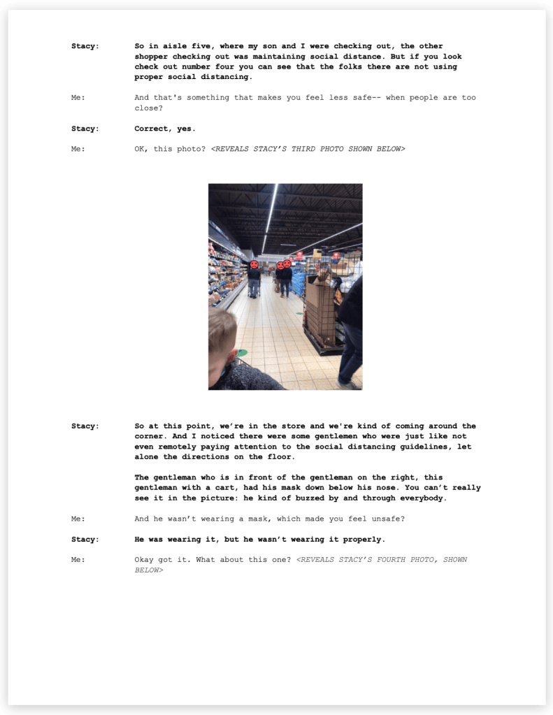 Transcript of interview with Stacy, page 5, complete with photographs she took during the experiment