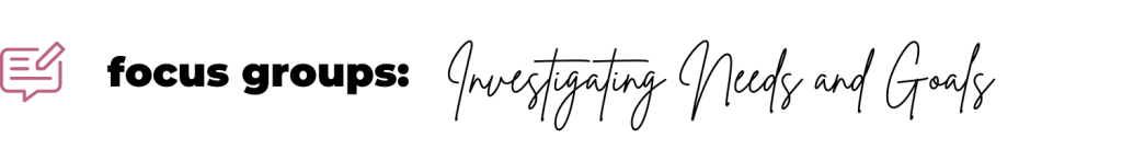 Header text: focus groups - investigating needs and goals
