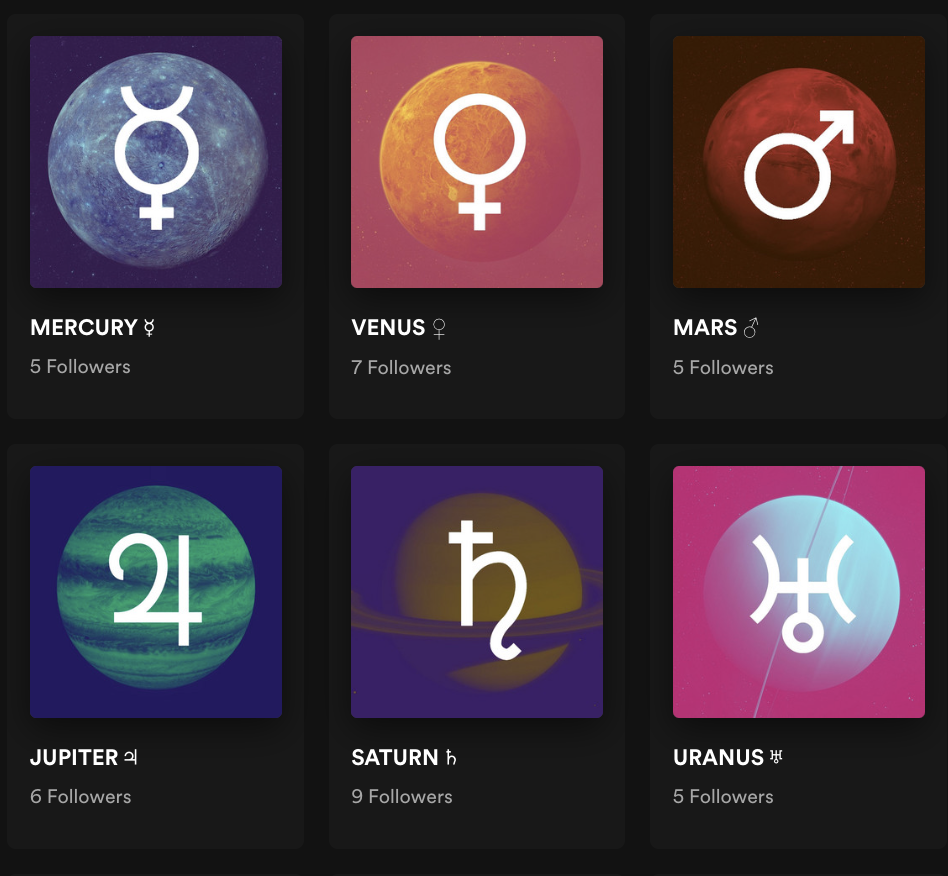 Screenshot preview of Jenni's Astrology playlists