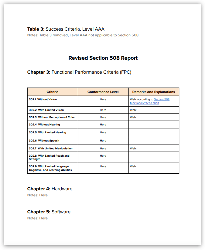 Screenshot of VPAT template, page 4