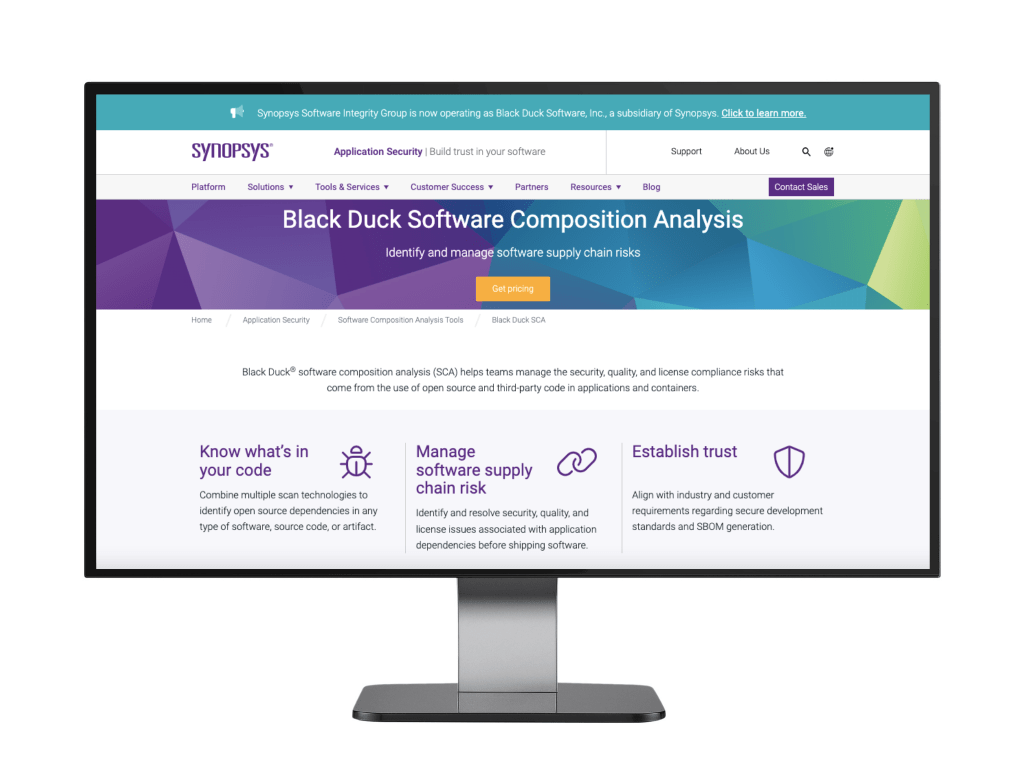 Screenshot of Synopsis homepage on a widescreen computer monitor
